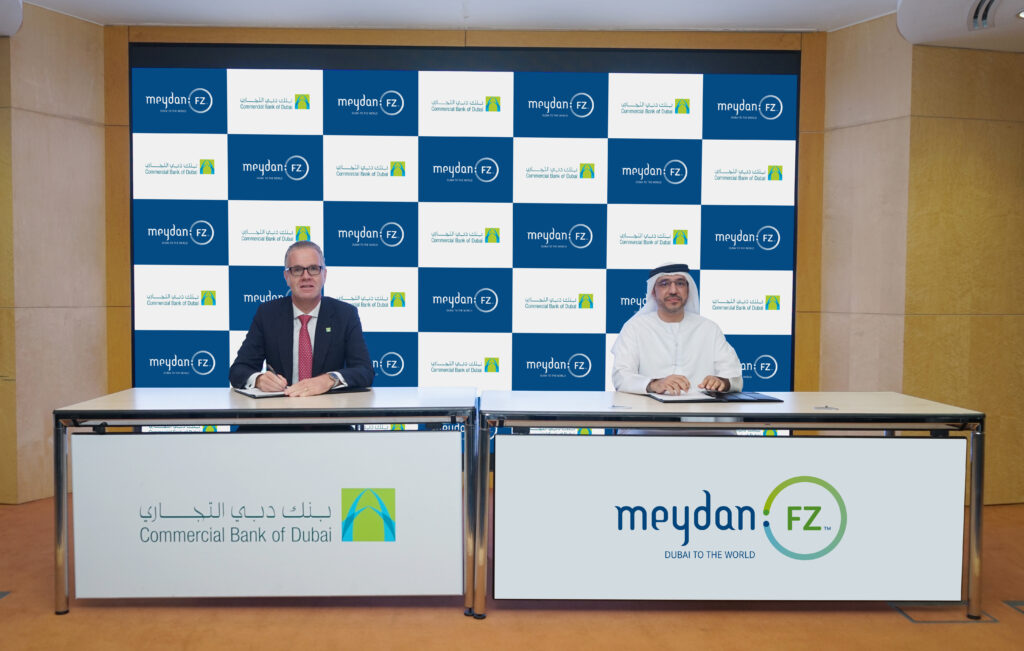 The agreement was signed between Dr. Bernd van Linder, Chief Executive Officer of Commercial Bank of Dubai and Hamed Ahli, Associate Director - Meydan Free Zone, at a ceremony held at the Bank’s Head Office in Deira, Dubai.