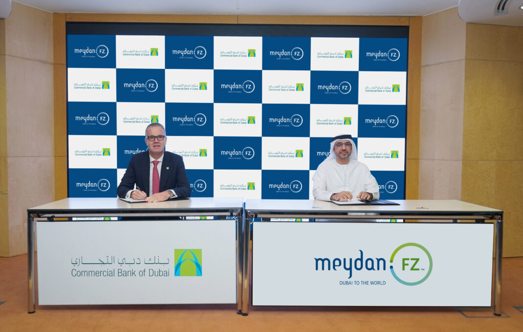 The agreement was signed between Dr. Bernd van Linder, Chief Executive Officer of Commercial Bank of Dubai and Hamed Ahli, Associate Director - Meydan Free Zone, at a ceremony held at the Bank’s Head Office in Deira, Dubai.