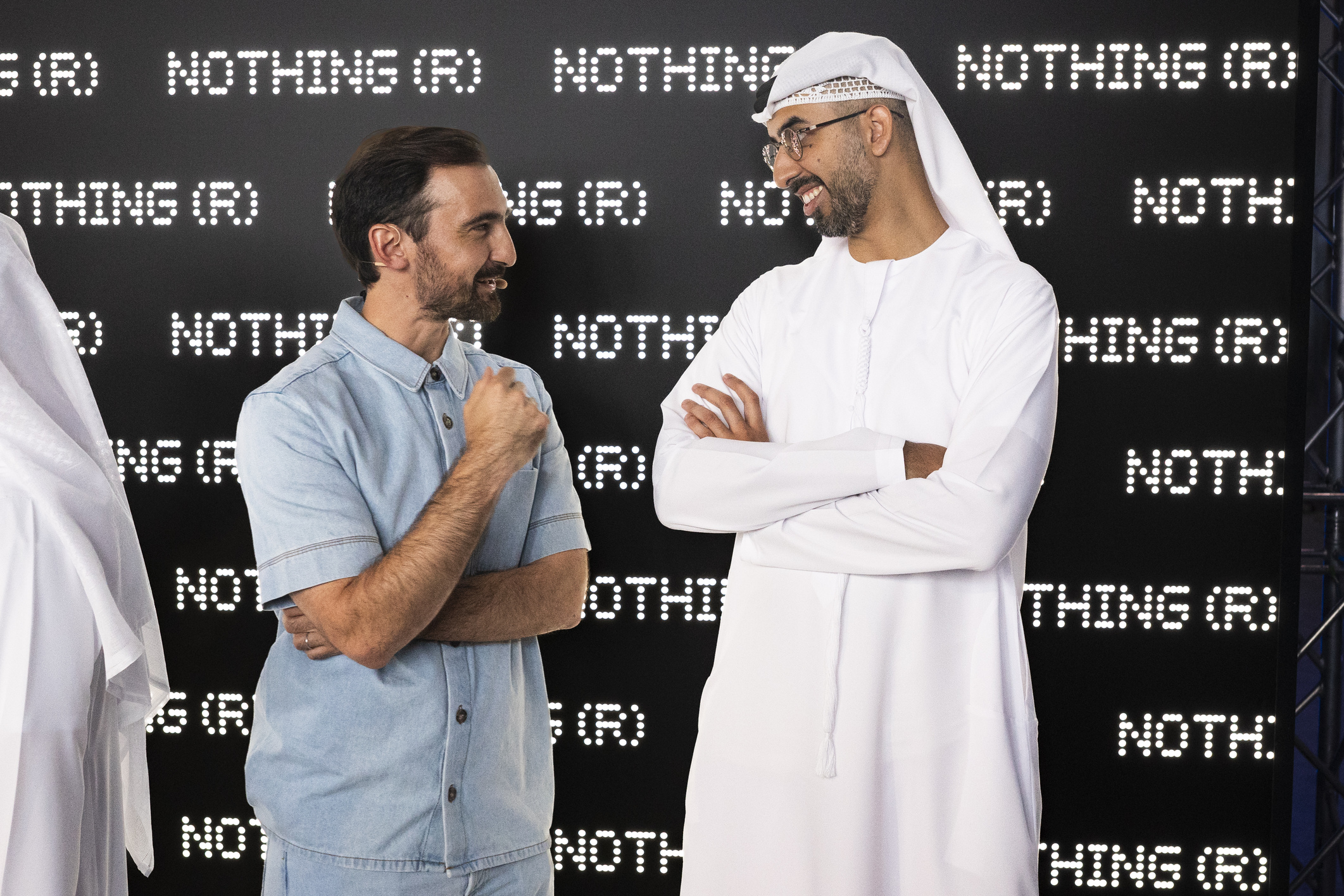 Omar Sultan Al Olama, Minister of State for AI, Digital Economy and Remote Work Applications in the UAE with Nothing’s Co-founder, Akis Evangelidis